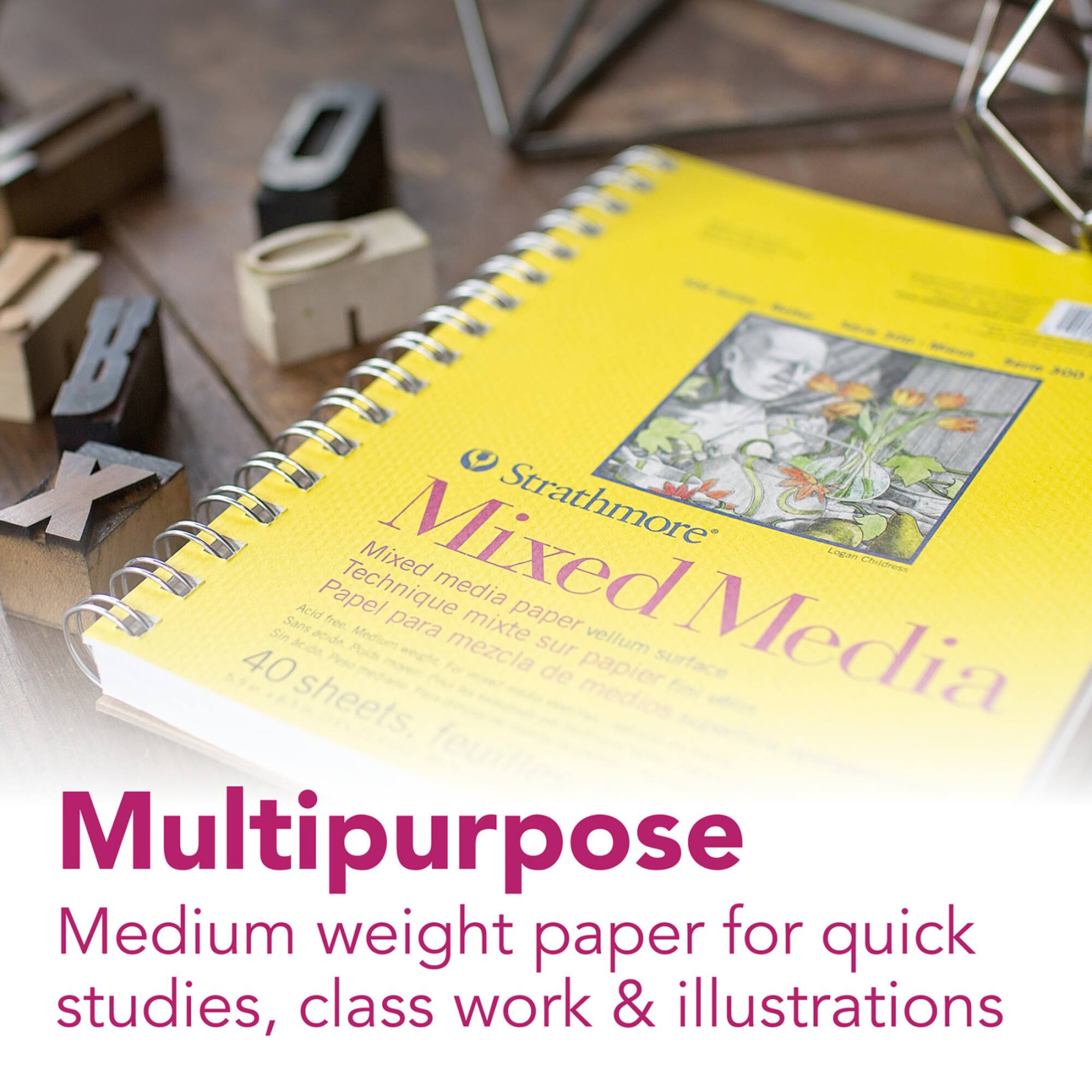 Strathmore Mixed Media Paper Pad, 300 Series, 40 Sheets, 5.5" x 8.5"